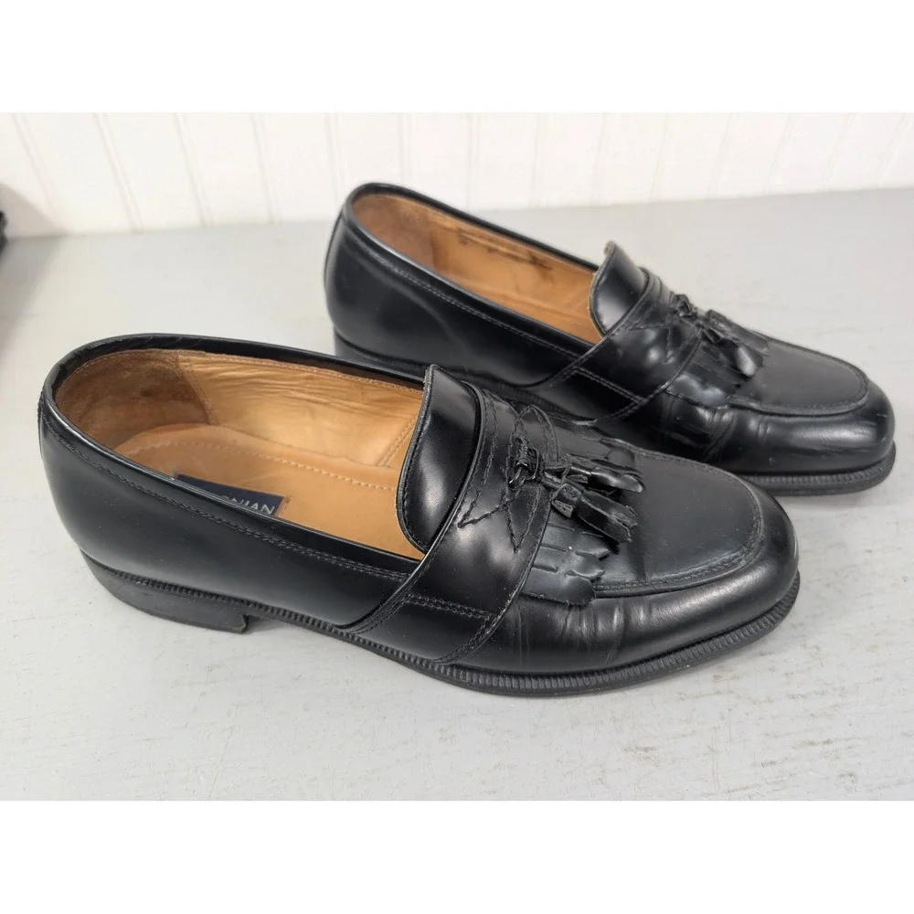 Vintage Bostonian Leather Loafers Tassel Kiltie Men's 9.5 Black Italian Slip On
